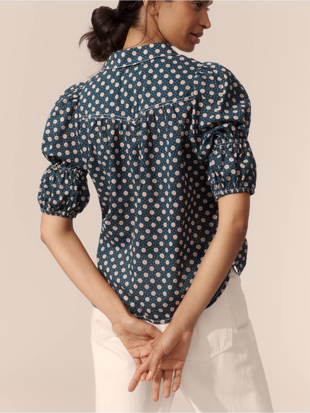 ✨Pilcro The Tallulah Double Puff-Sleeve Blouse Size M - Picture 2 of 15